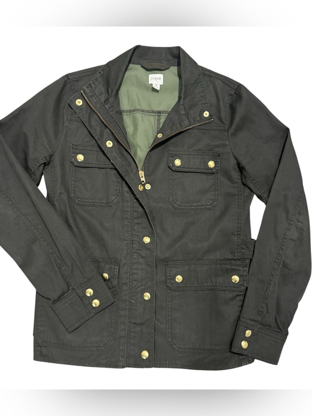 J.Crew Women’s Olive Green Gold Classic Fall Utility Cargo Mid Length Jacket | S